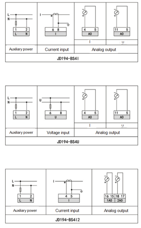 Single-phase AC/DC Electrical Transducer Typical Wiring