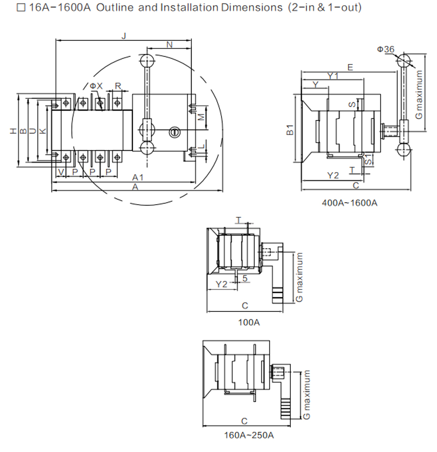 GA Series Automatic Transfer Switch SFP1-100GA Dimension
