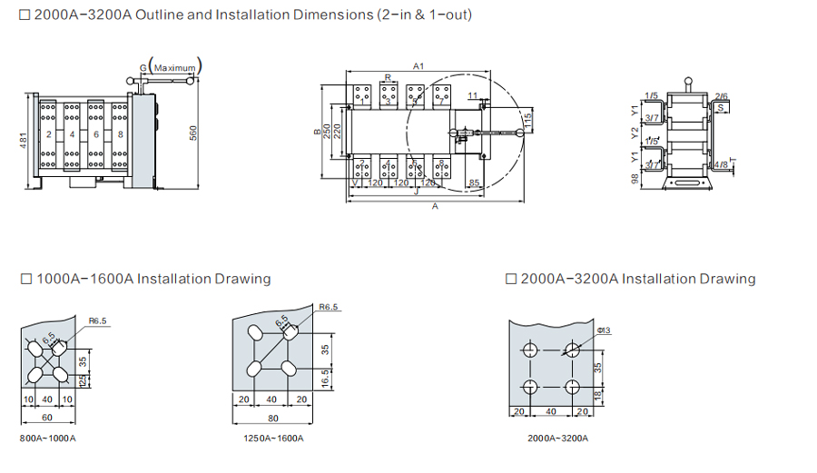 GA Series Automatic Transfer Switch SFP1-100GA Dimension 2