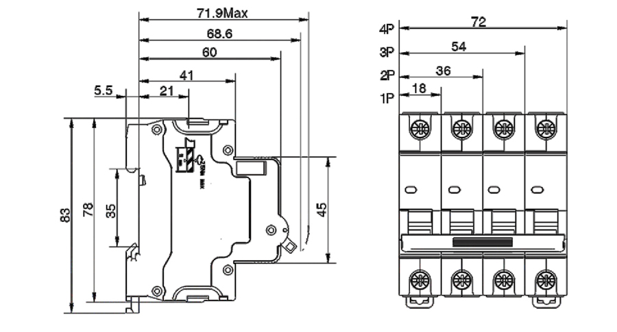 Miniature Circuit Breaker SFB5TMA-63 Series Dimension