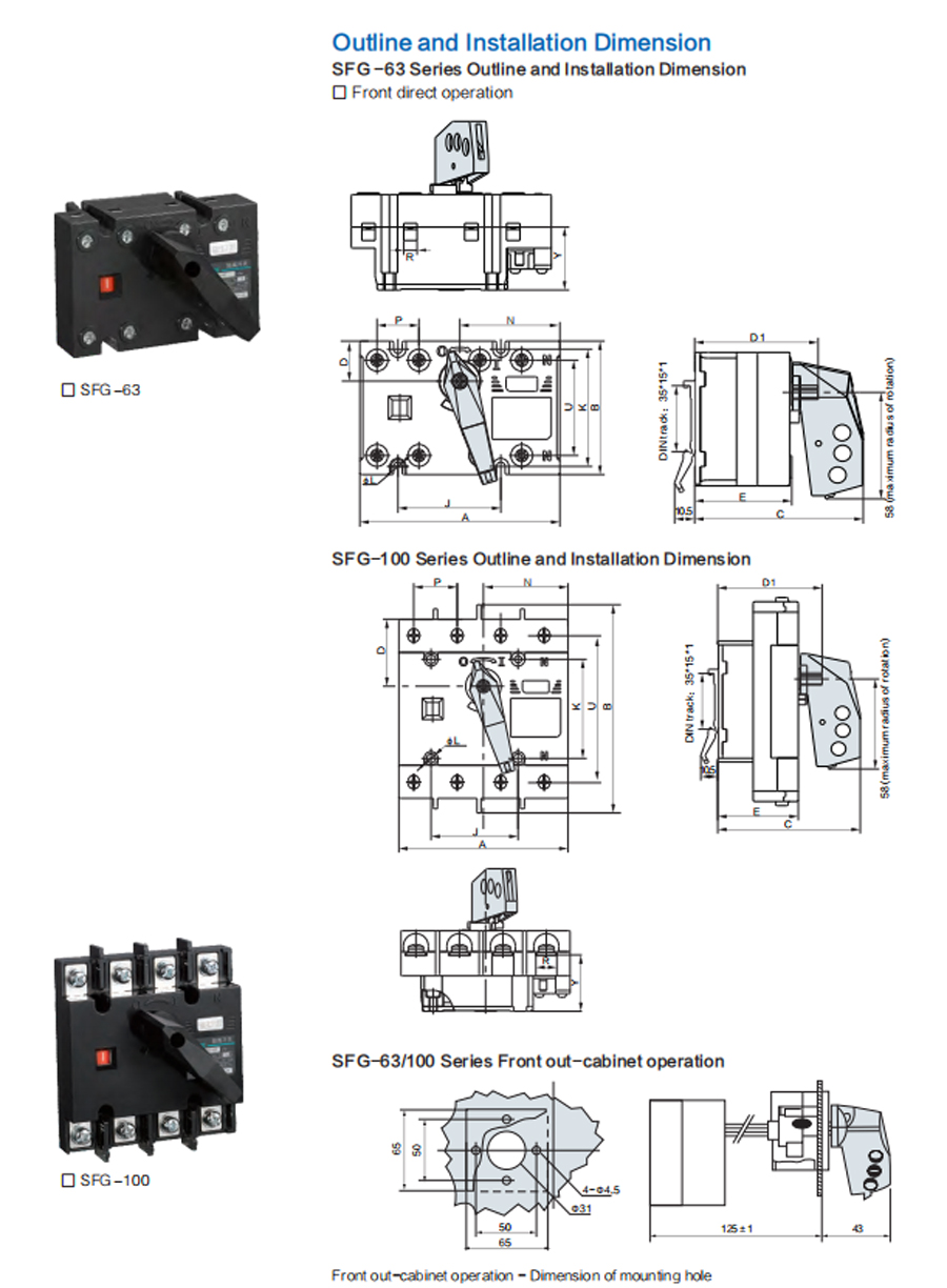 MTS Isolation Switch SFG Dimension
