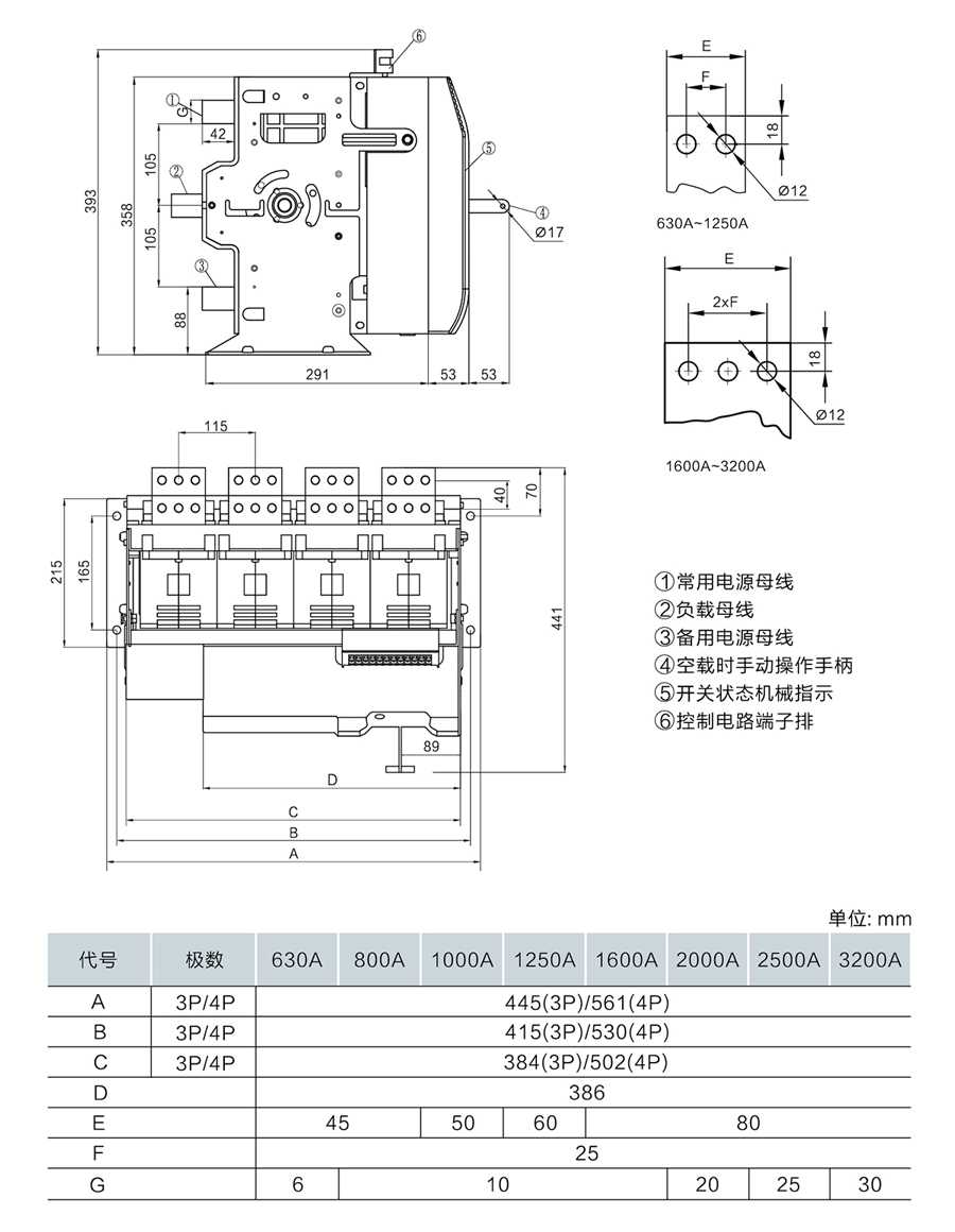 Q series Automatic Transfer Switch SFP1-3200Q Dimension